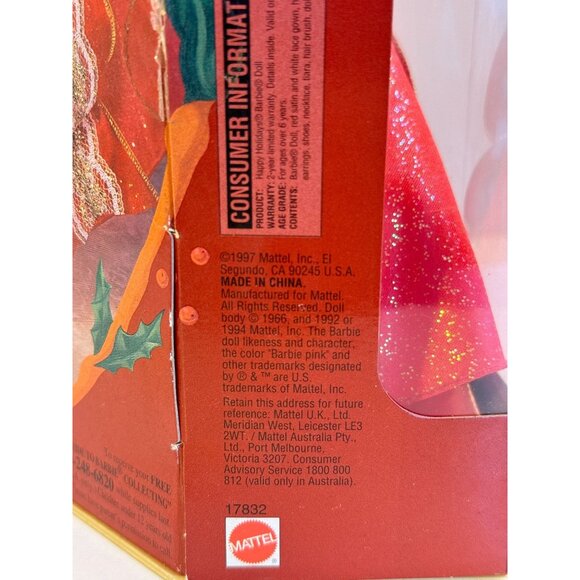 Vintage 1997 Christmas Barbie Happy Holidays Red Lace Dress Unopened NEW - Picture 8 of 8